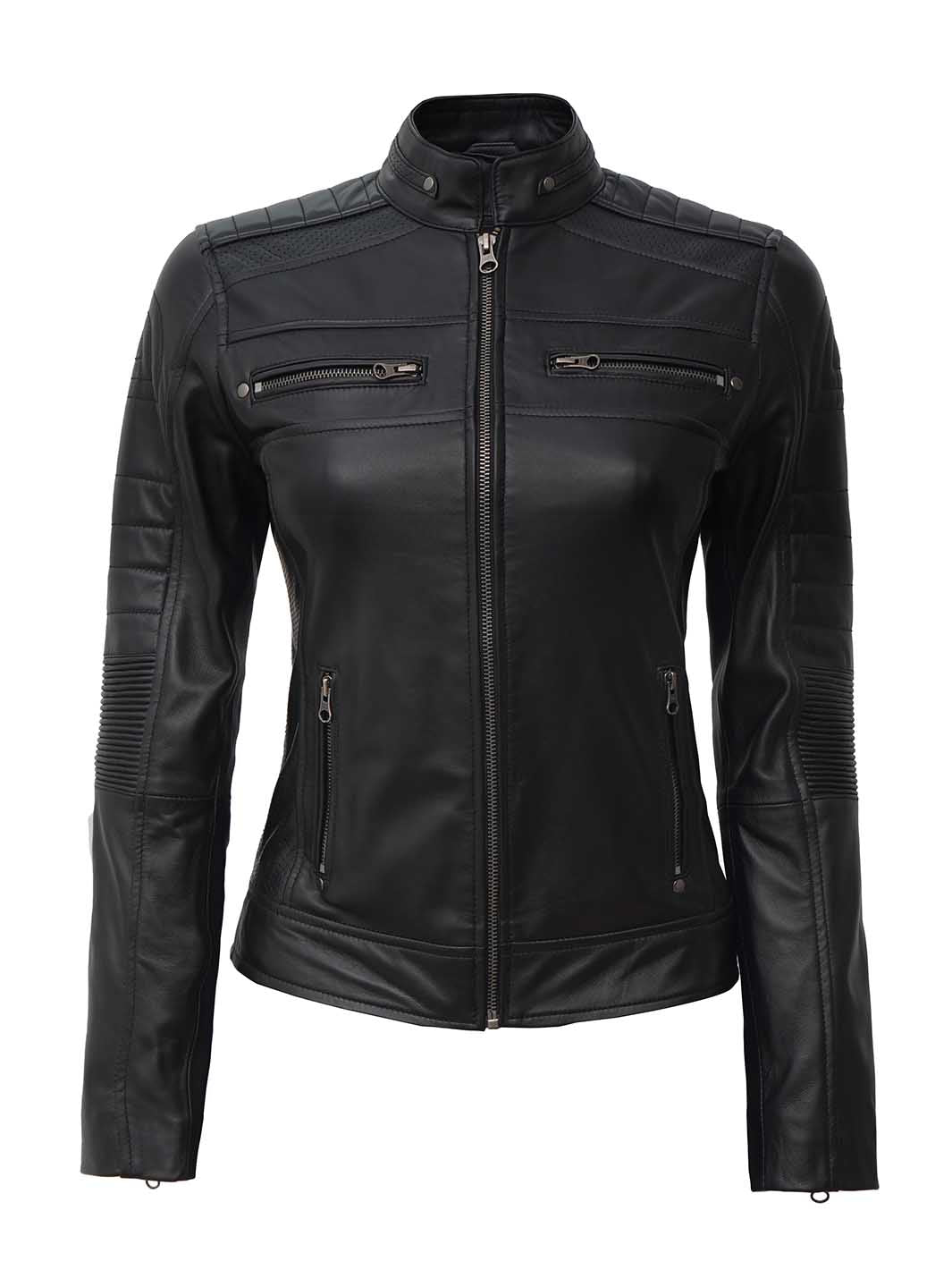 veste en cuir noir femme