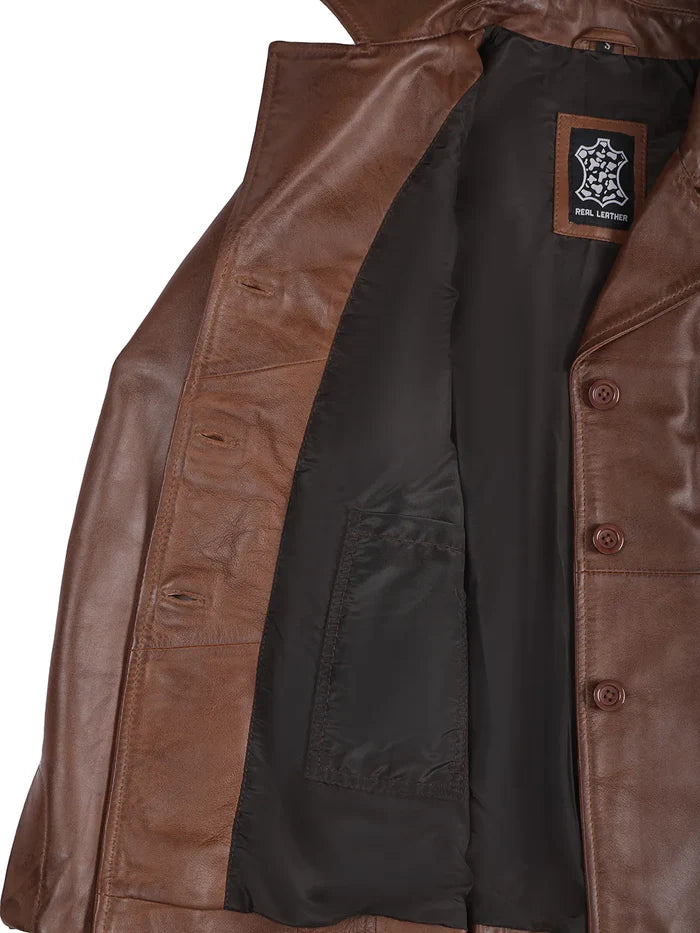 Cognac-brauner Lederblazer für Damen