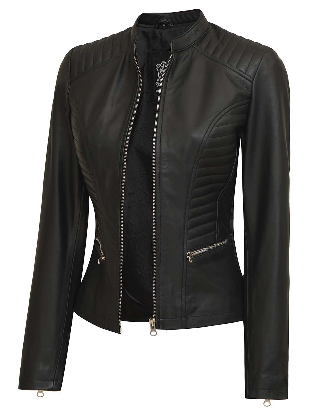 Veste en cuir noir pour femme