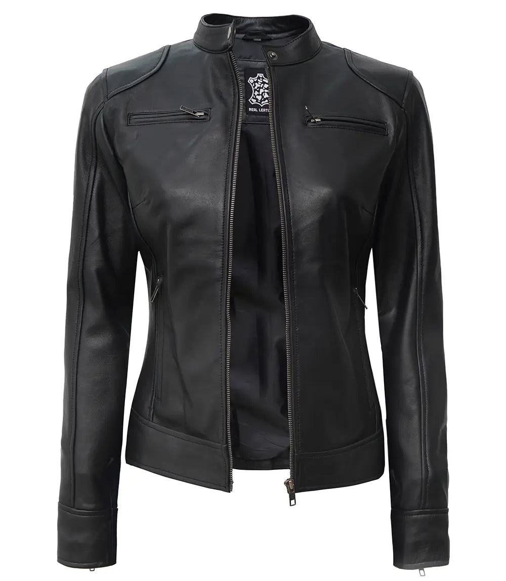 Blouson en cuir café racer noir