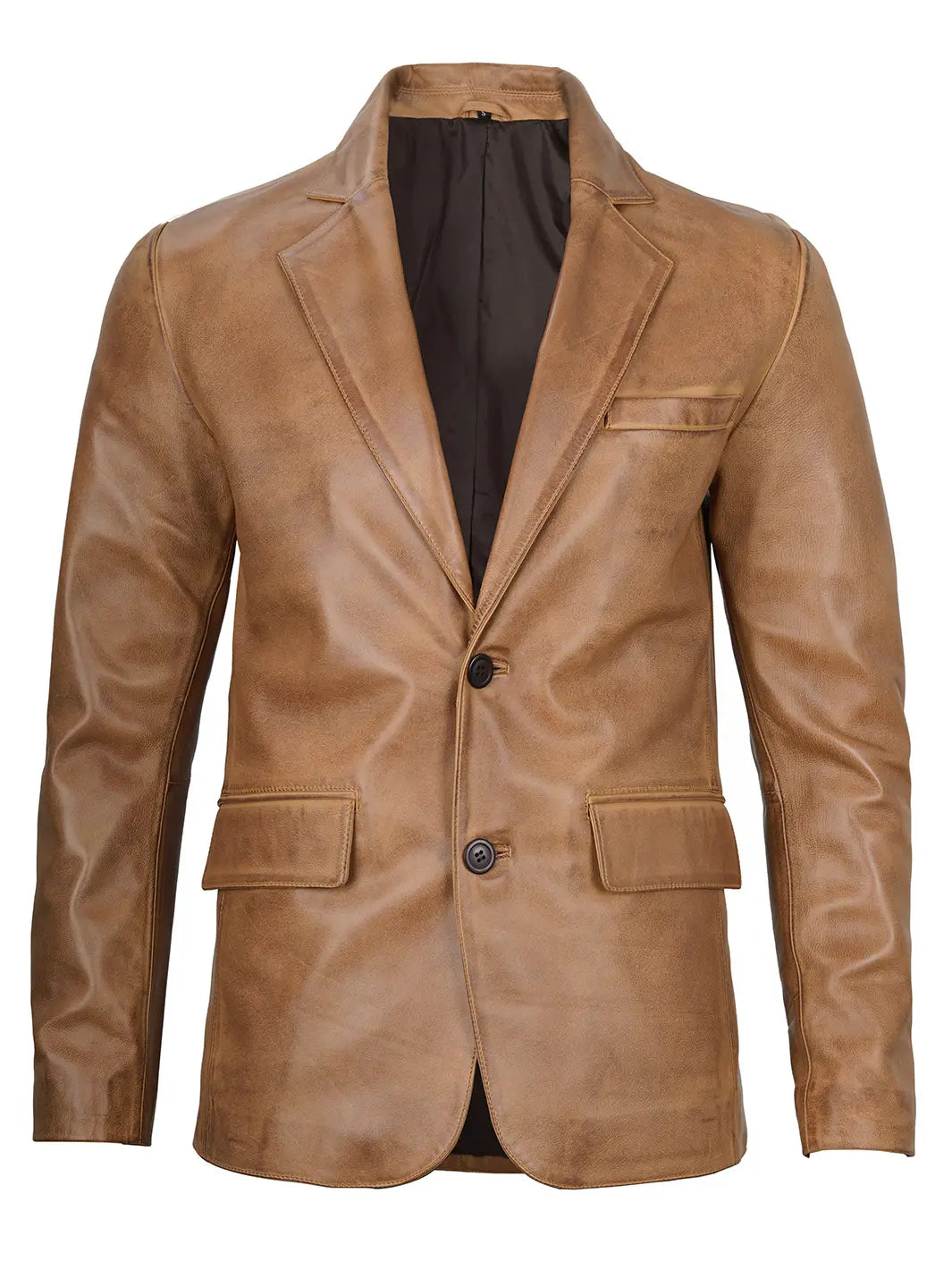 Blazer en cuir marron camel pour homme