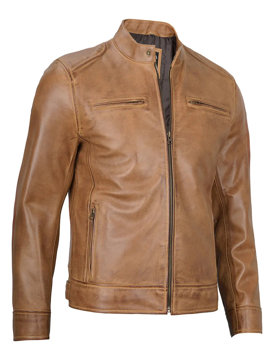Veste en cuir marron camel