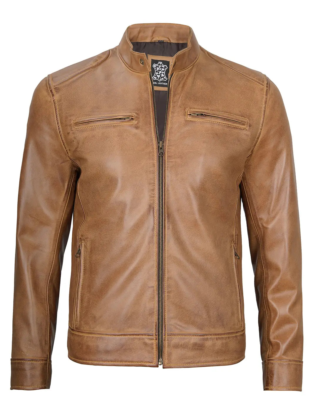 Veste en cuir marron camel homme