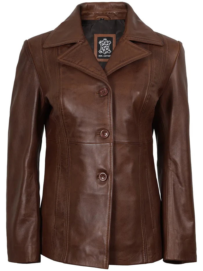 Cognac-brauner Lederblazer für Damen