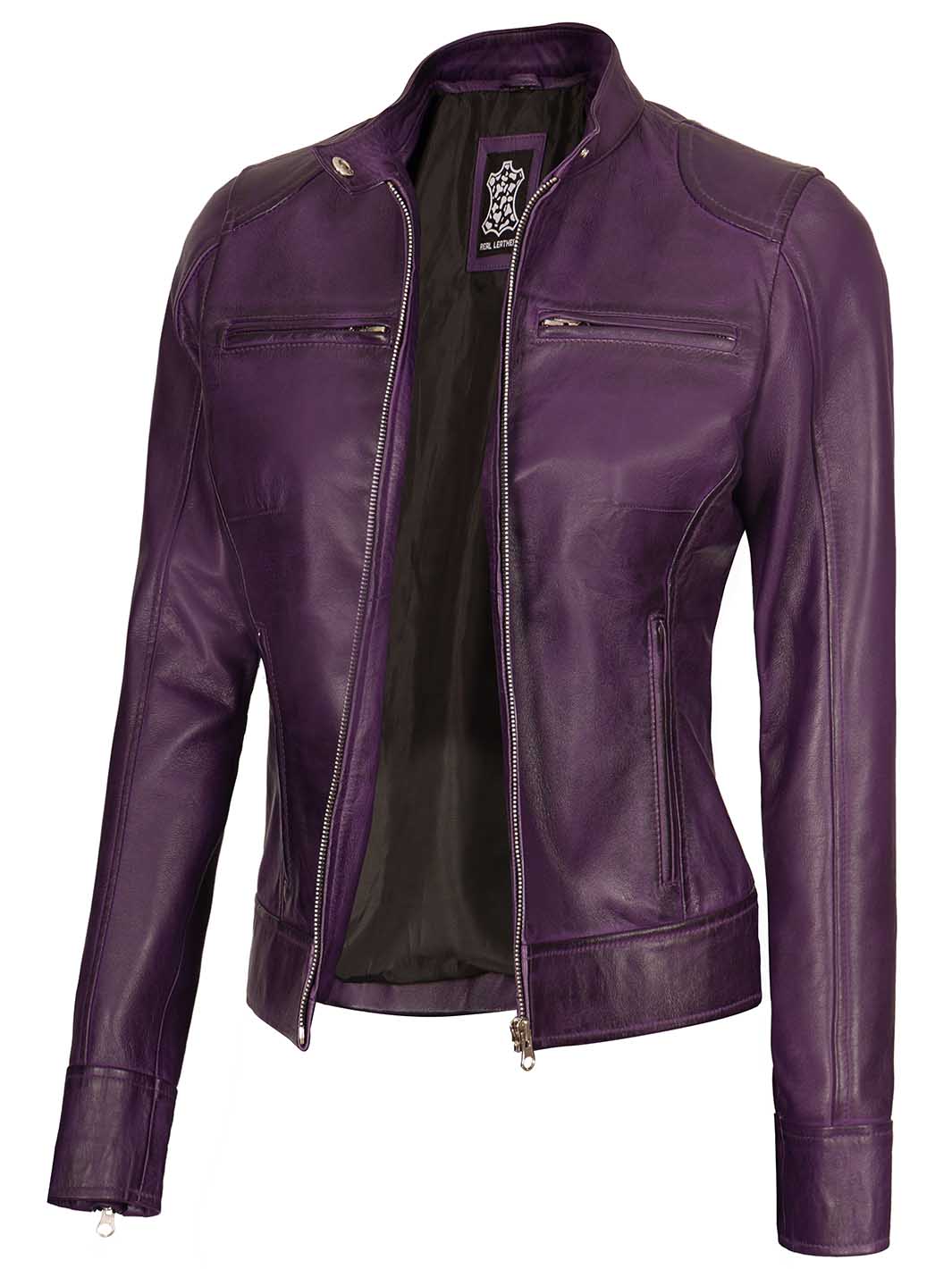 veste en cuir violet