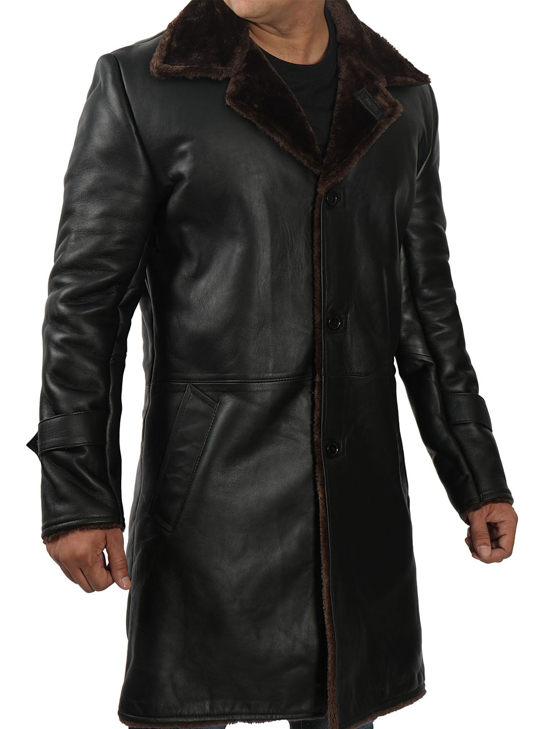 Manteau en cuir Sherpa noir pour homme