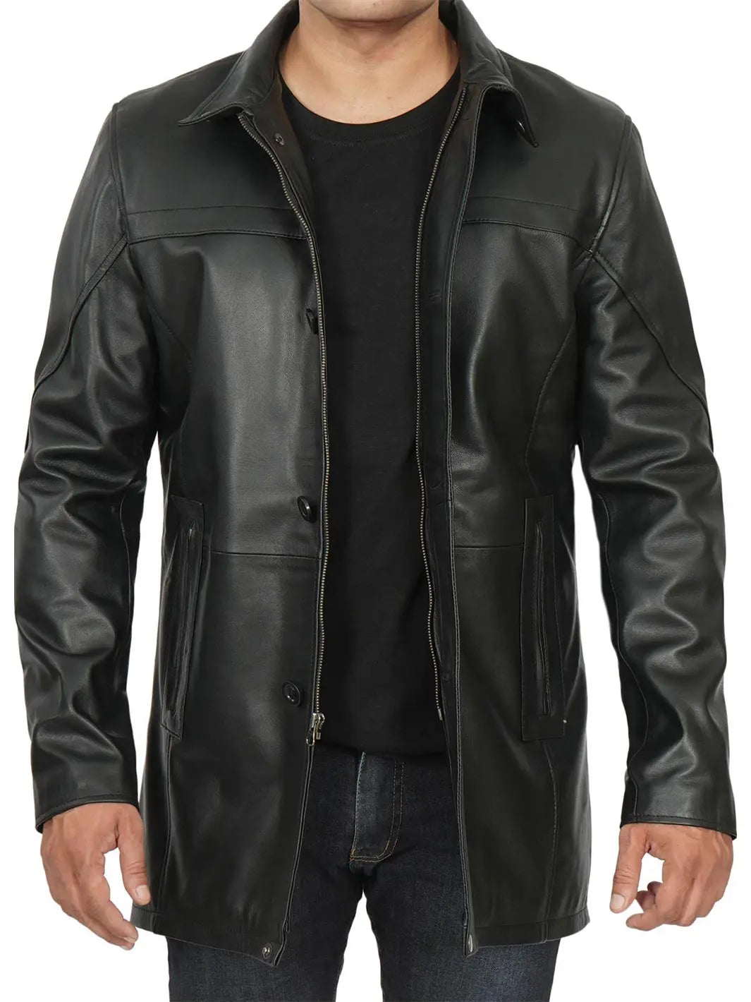 Manteau en cuir noir pour homme