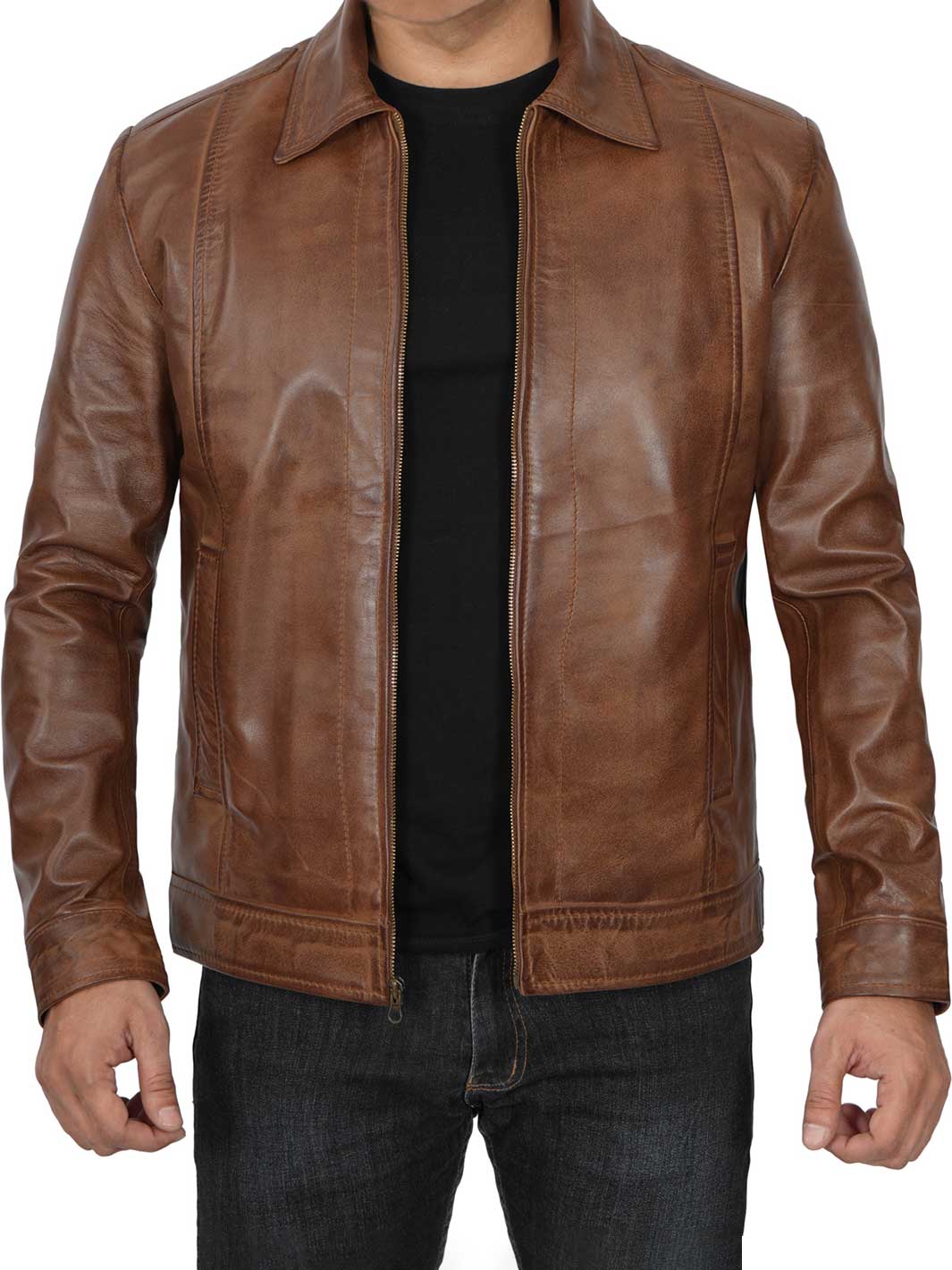 Veste en cuir marron pour homme