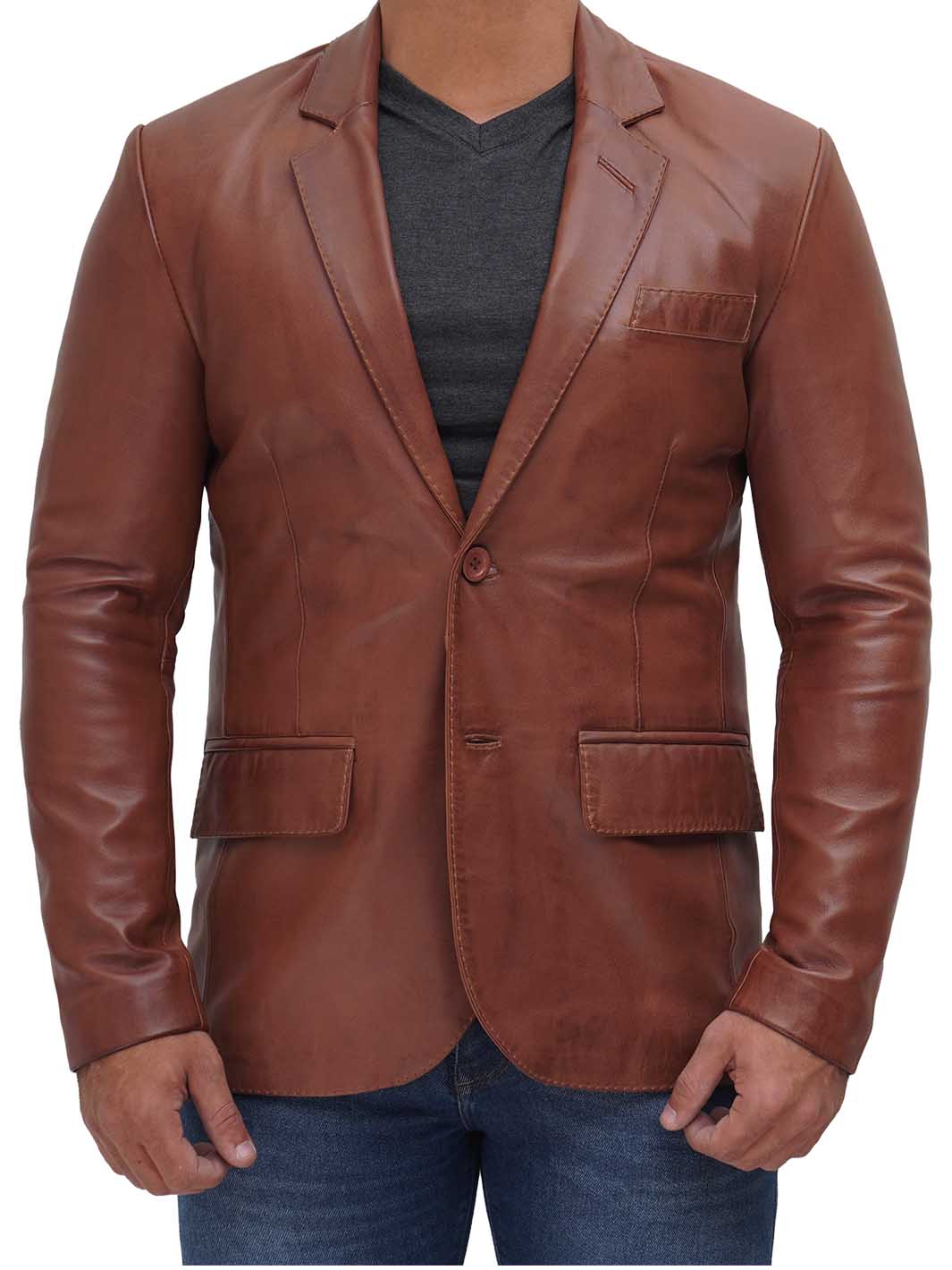 BrandonBlazer en cuir véritable marron clair pour hommes