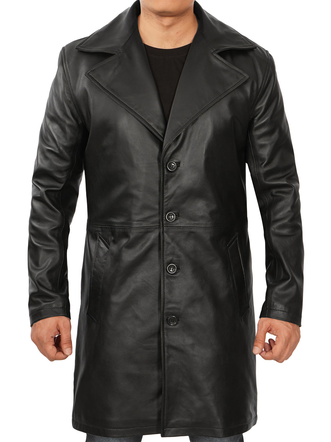 Manteau de voiture en cuir noir pour homme