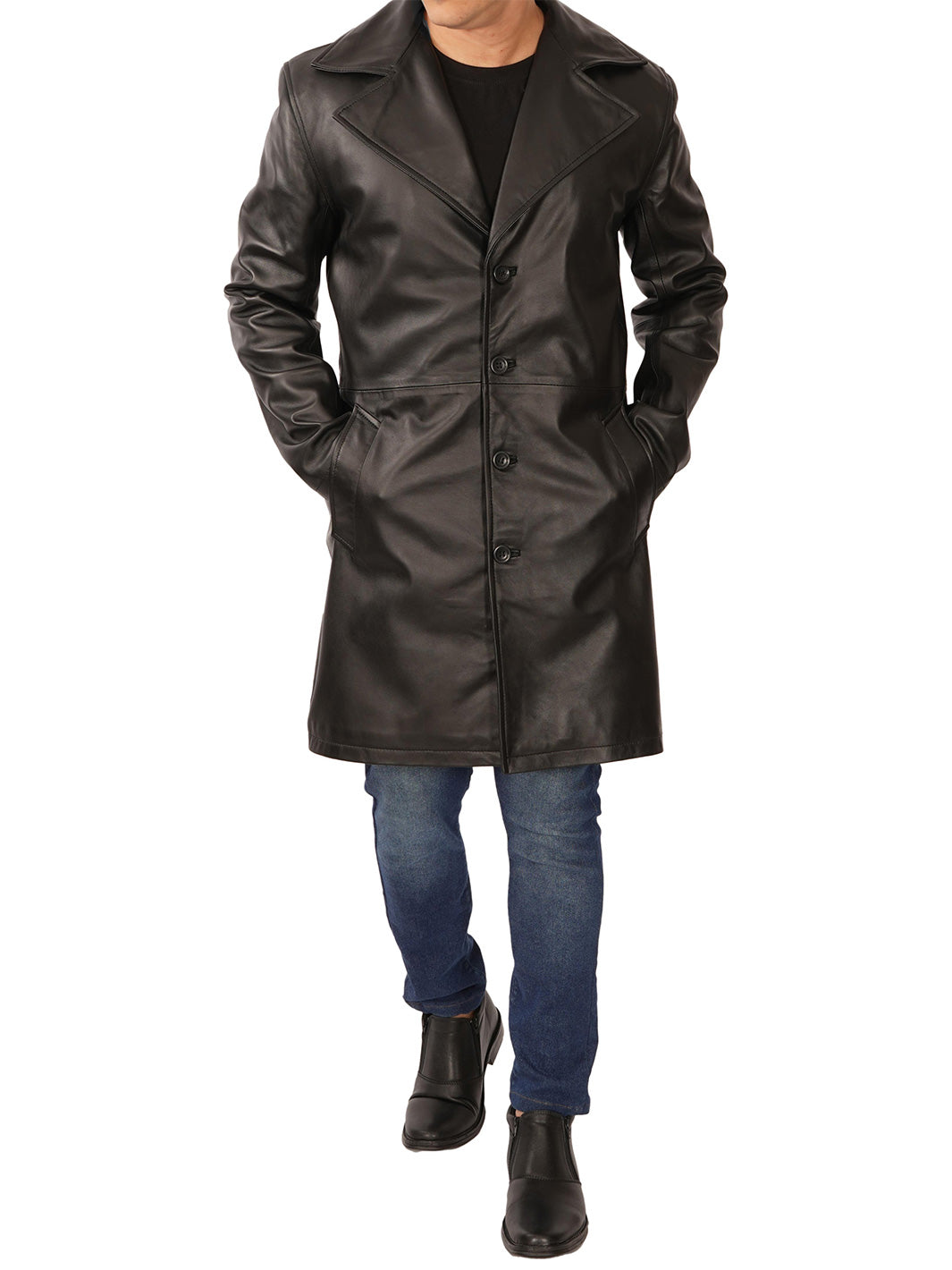 Jackson Manteau de voiture en cuir noir 3/4 longueur homme