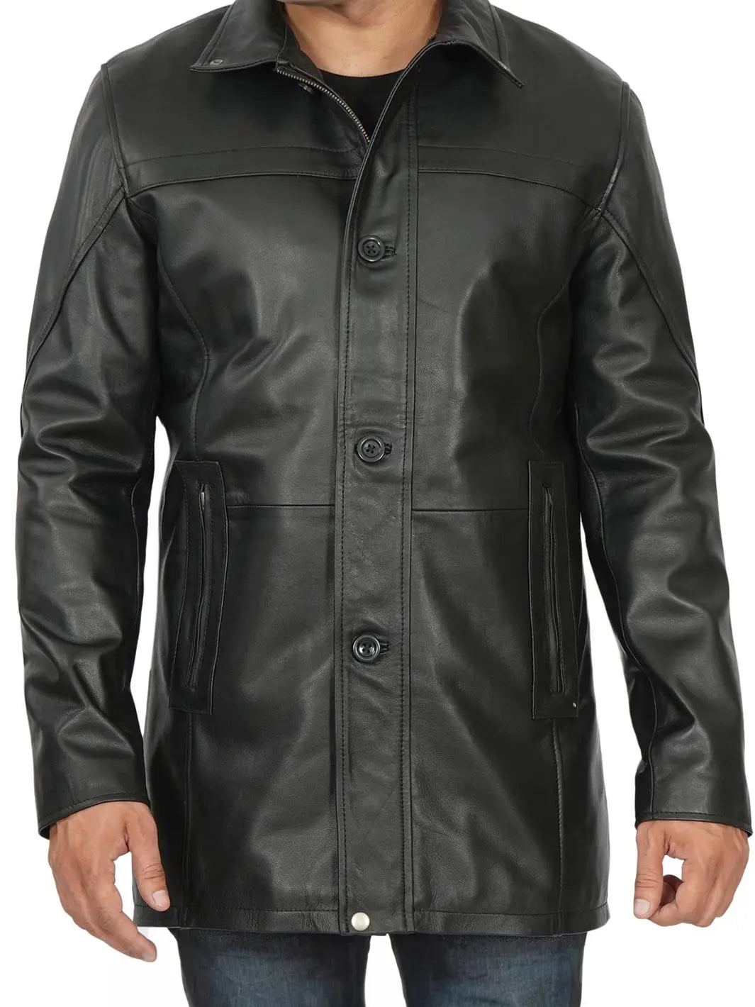 Manteau en cuir noir pour homme