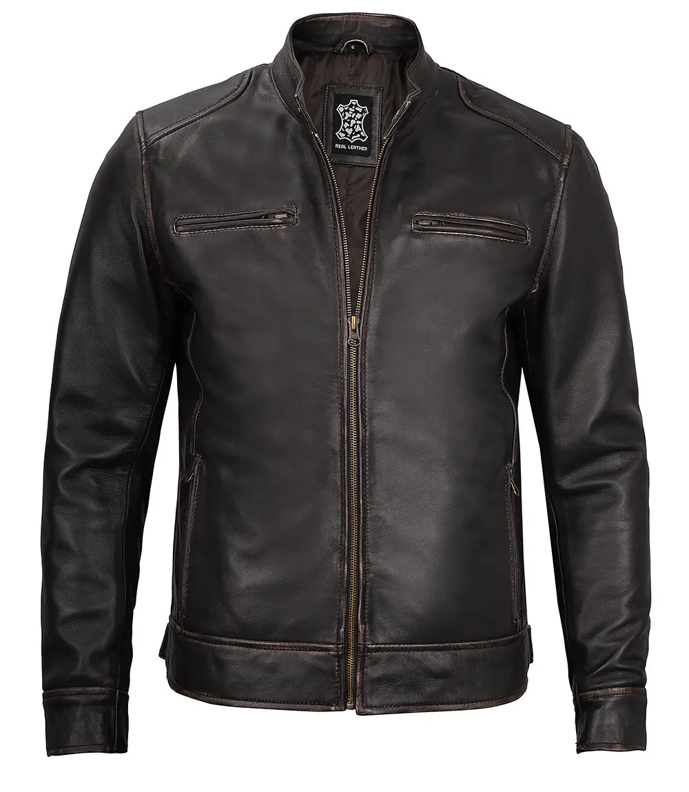 Veste en cuir café racer pour homme