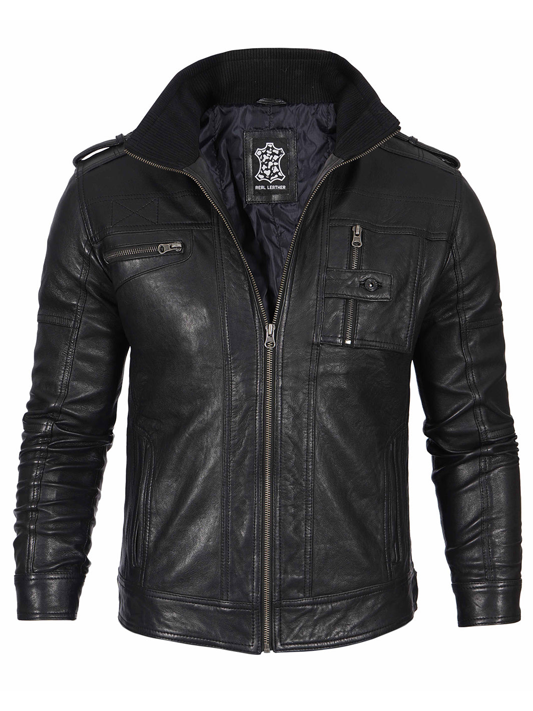 Veste en cuir ciré noir Cafe Racer pour homme