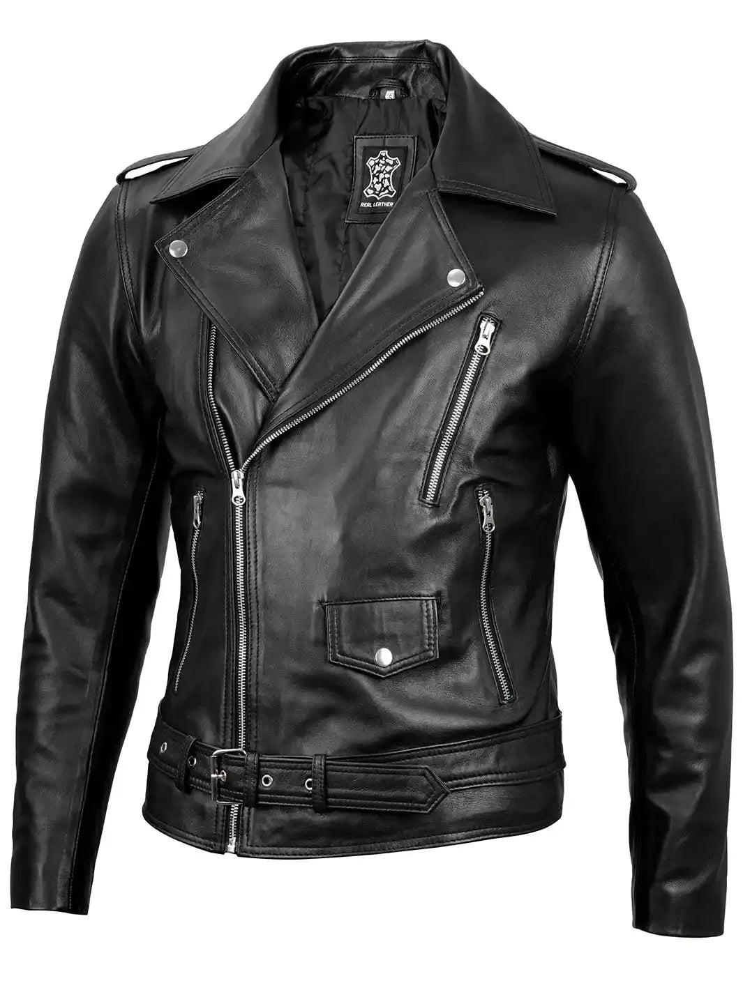 Veste en cuir noir pour homme