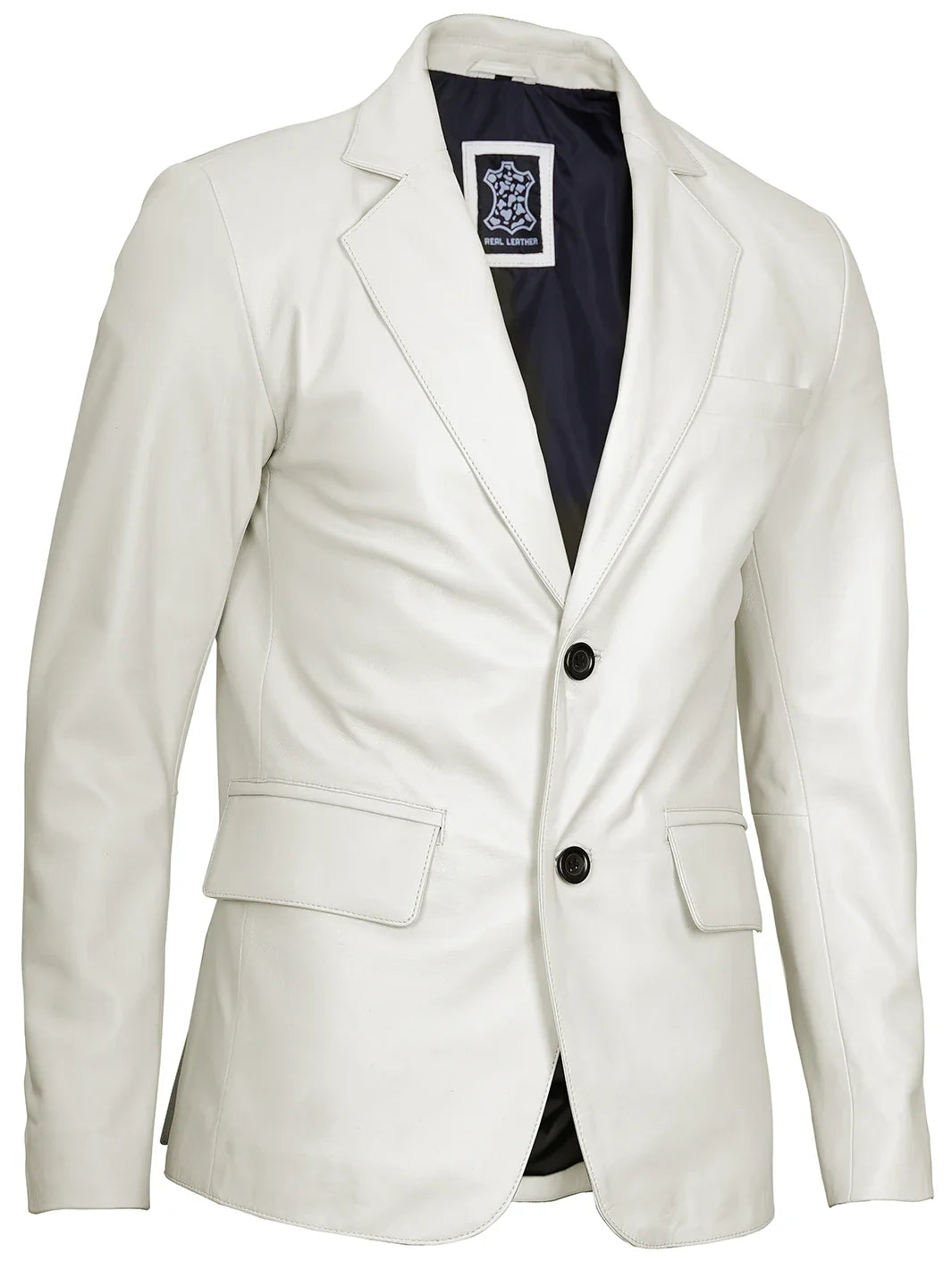 Blazer en cuir pour homme blanc cassé
