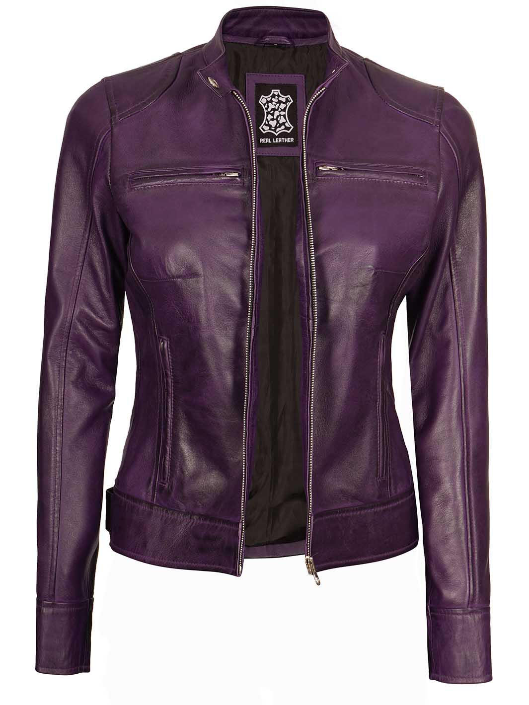 veste en cuir violet femme