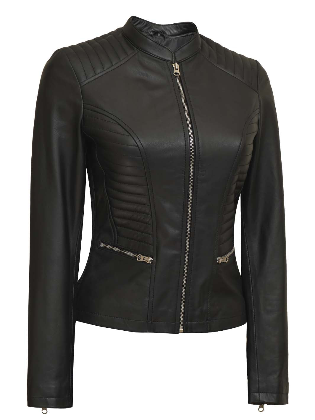 Veste en cuir noire pour femme
