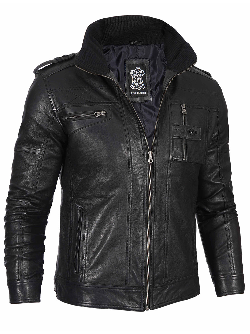 Blouson en cuir noir Cafe Racer