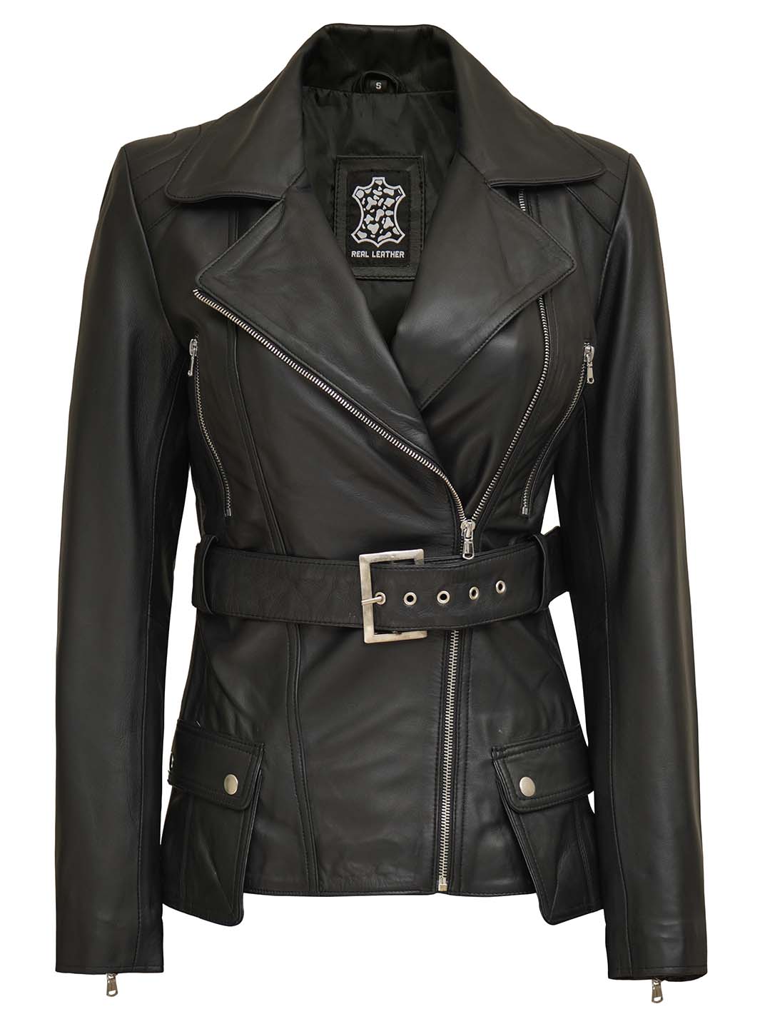 Veste en cuir noir Victoria pour femme