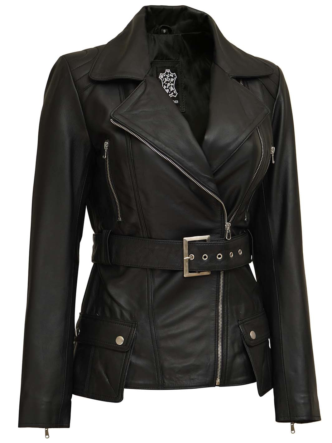 Veste en cuir noir Victoria pour femme