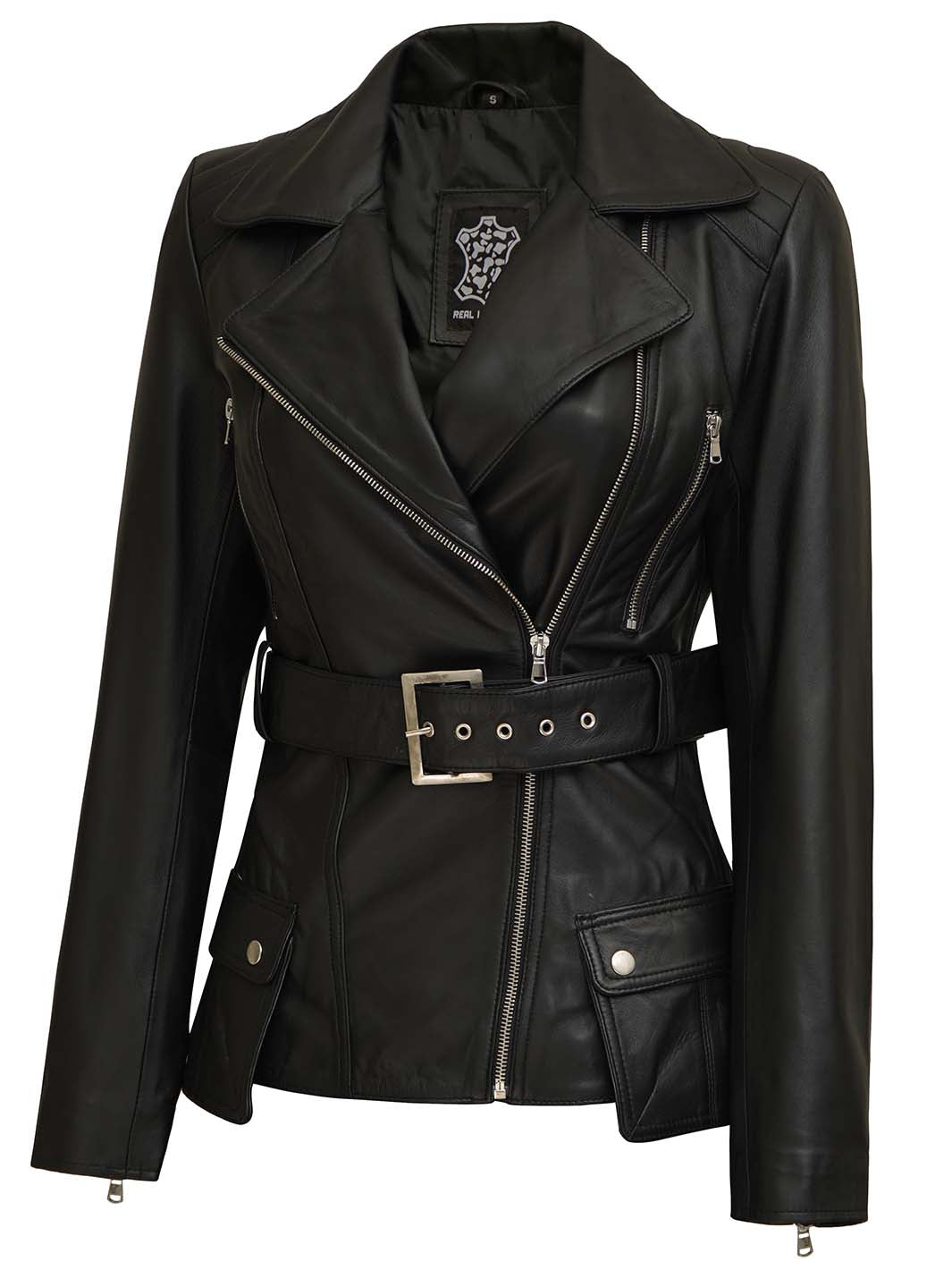 Veste en cuir noir Victoria pour femme
