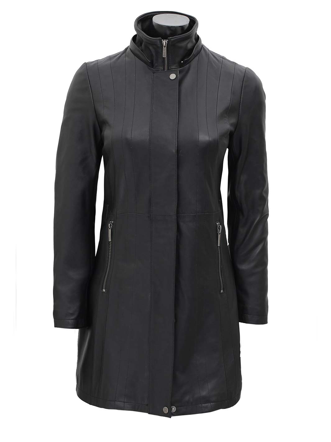 Manteau en cuir de mouton noir pour femme