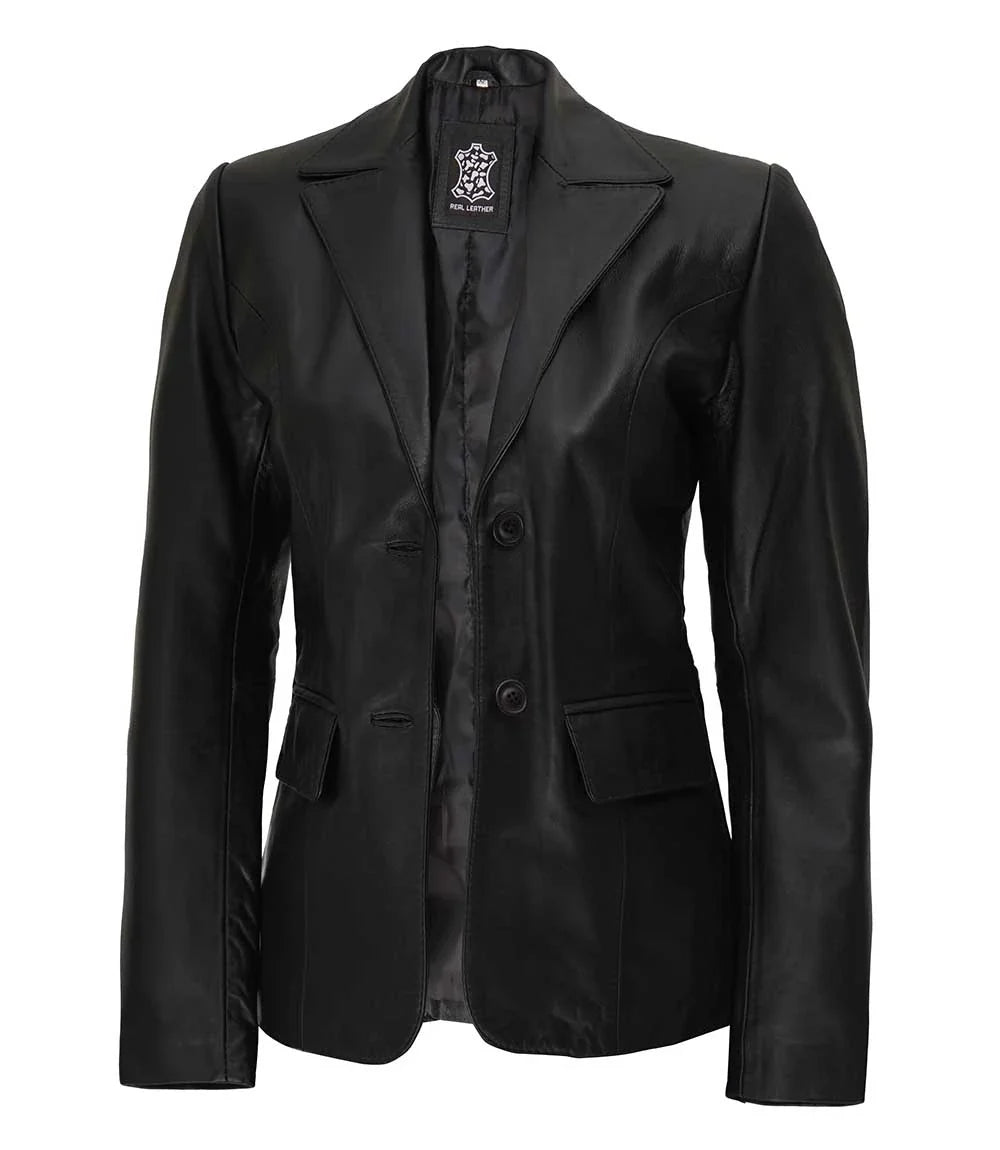 Manteau en cuir à deux boutons pour femme