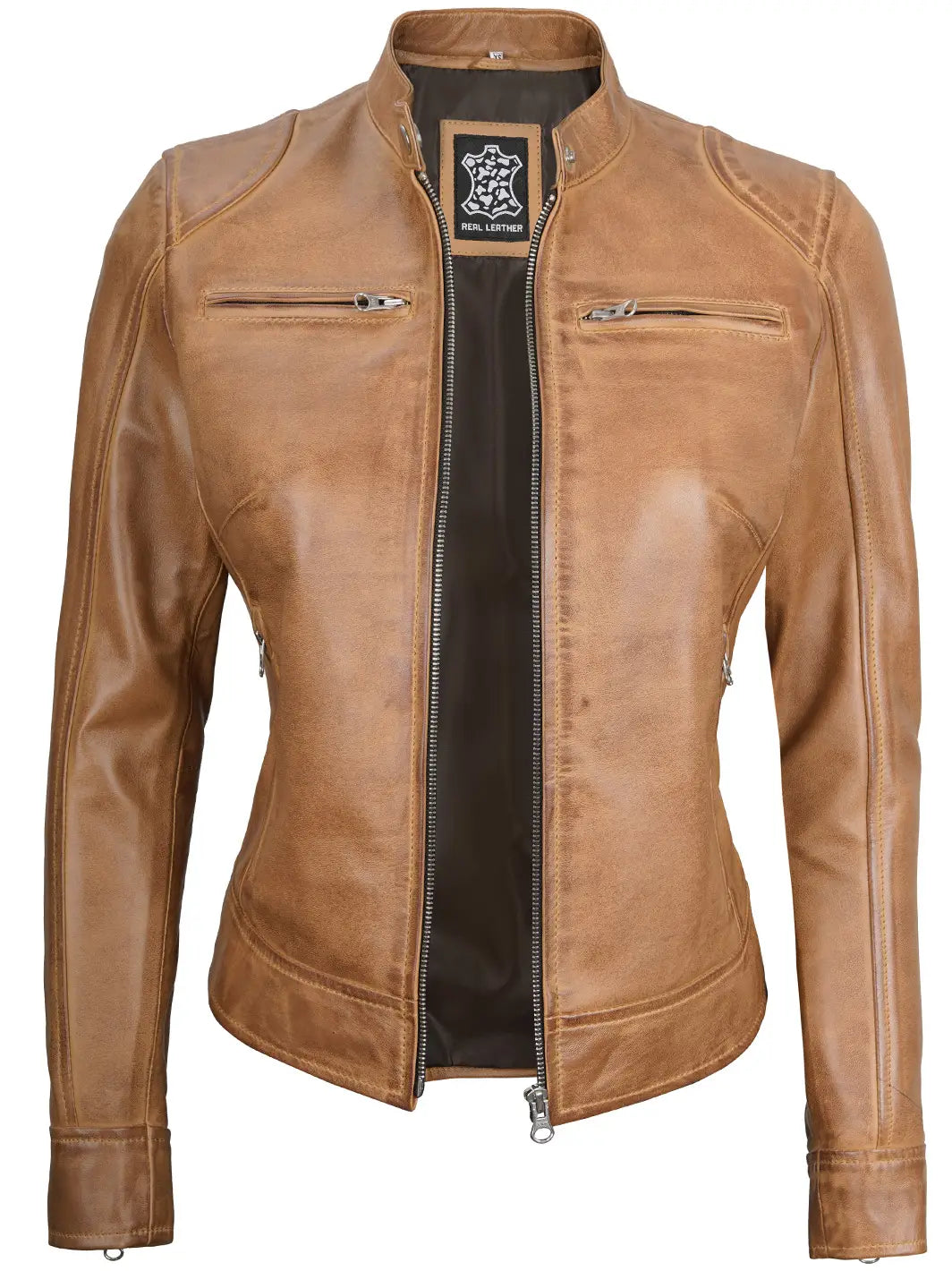 Veste en cuir café racer femme