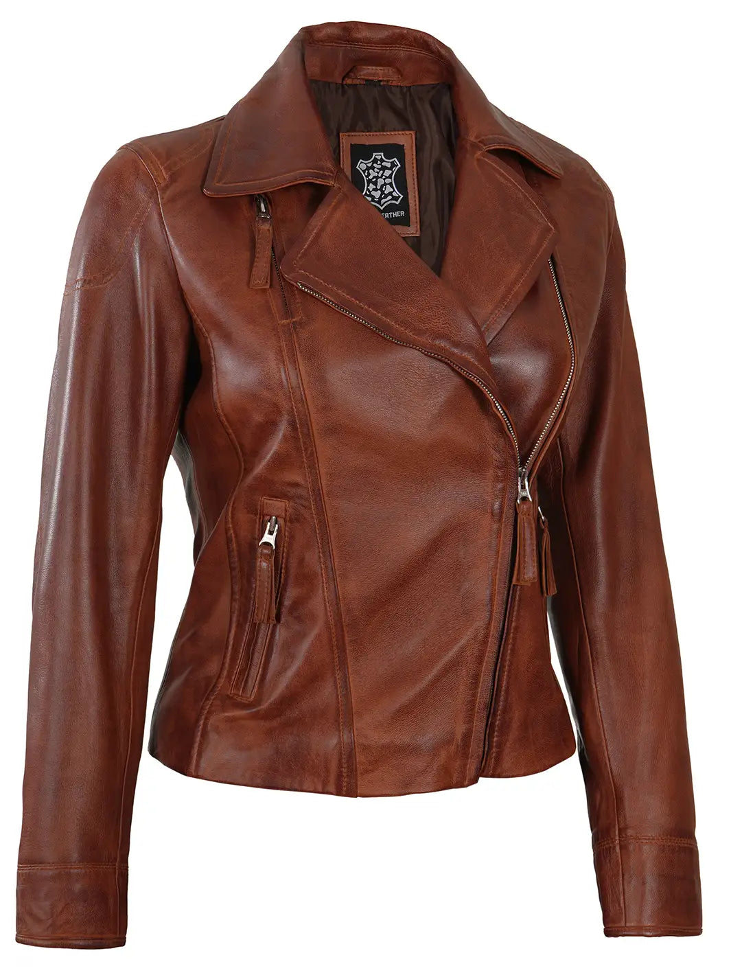 Blouson moto cuir femme cognac