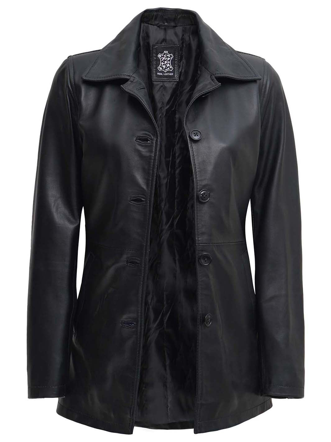 Manteau de voiture en cuir noir pour femme