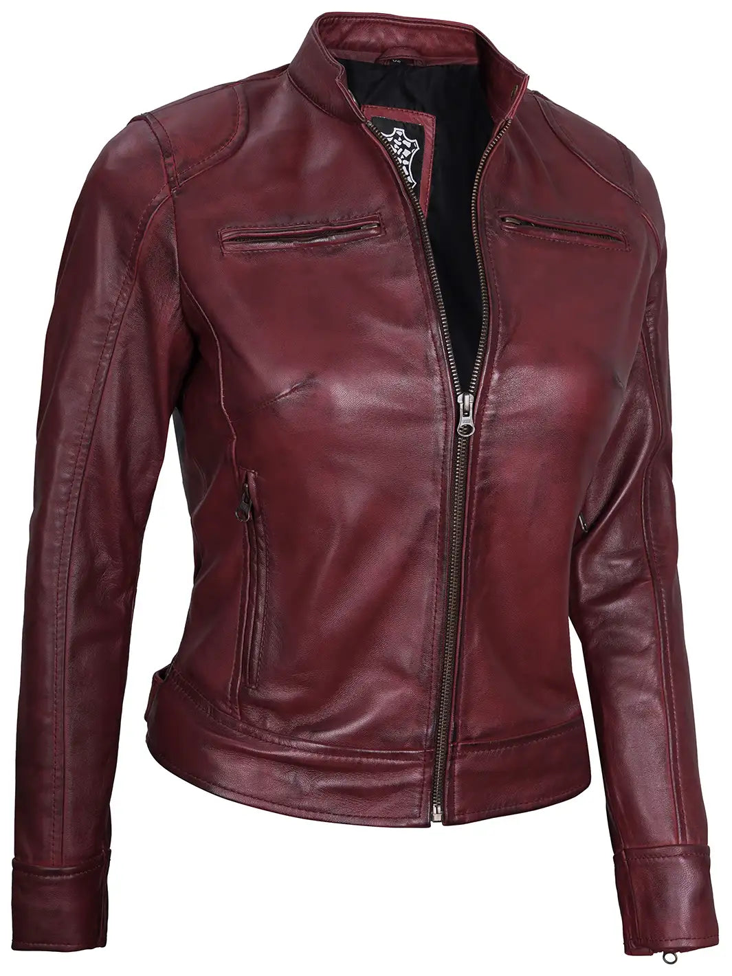 Veste en cuir Cafe Racer pour femme