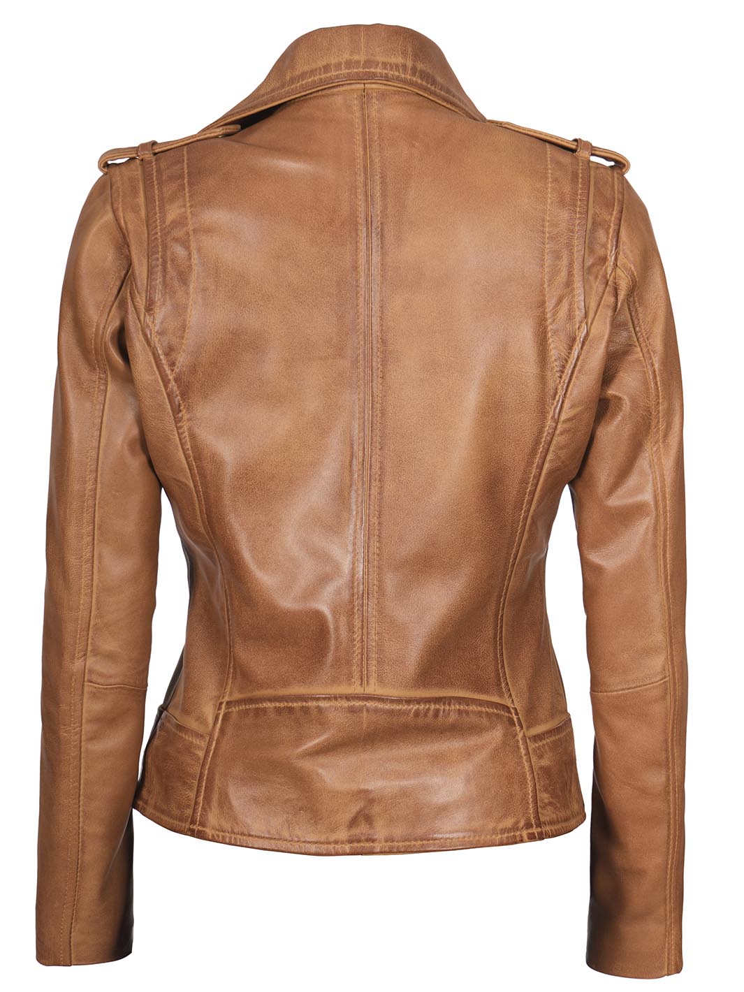 Kirsten Veste asymétrique en cuir marron chameau pour femme