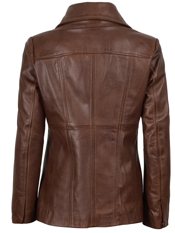 Cognac-brauner Lederblazer für Damen