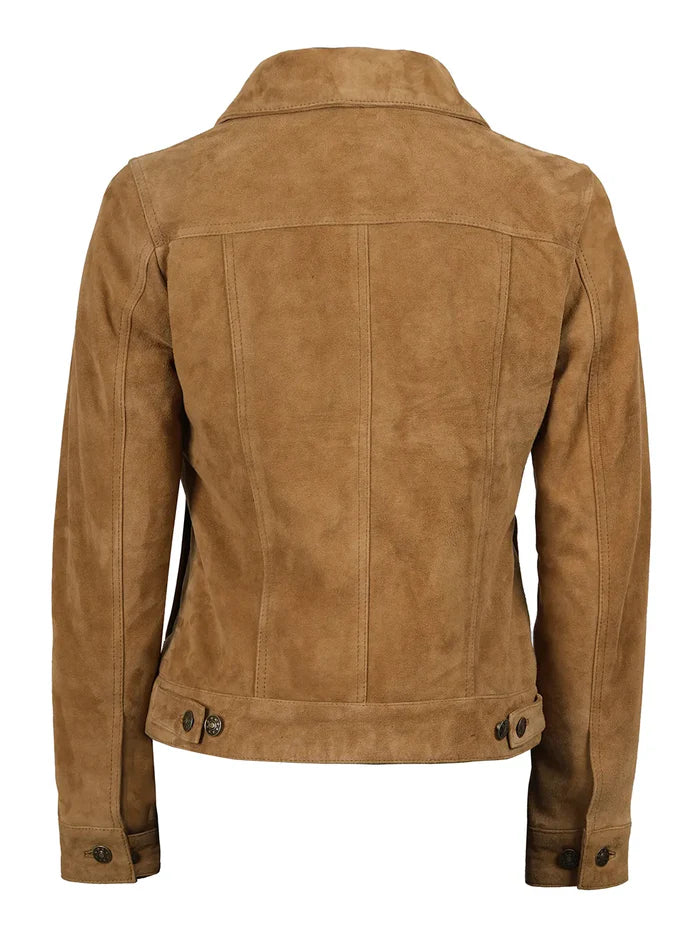 Hellbeige Trucker-Jacke aus Wildleder für Damen
