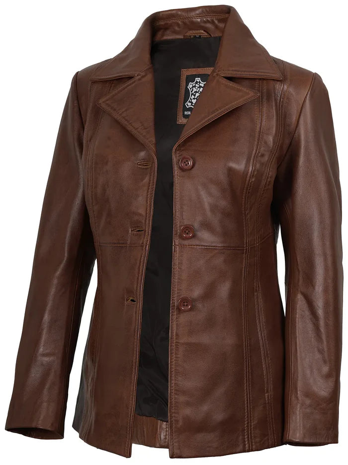 Cognac-brauner Lederblazer für Damen