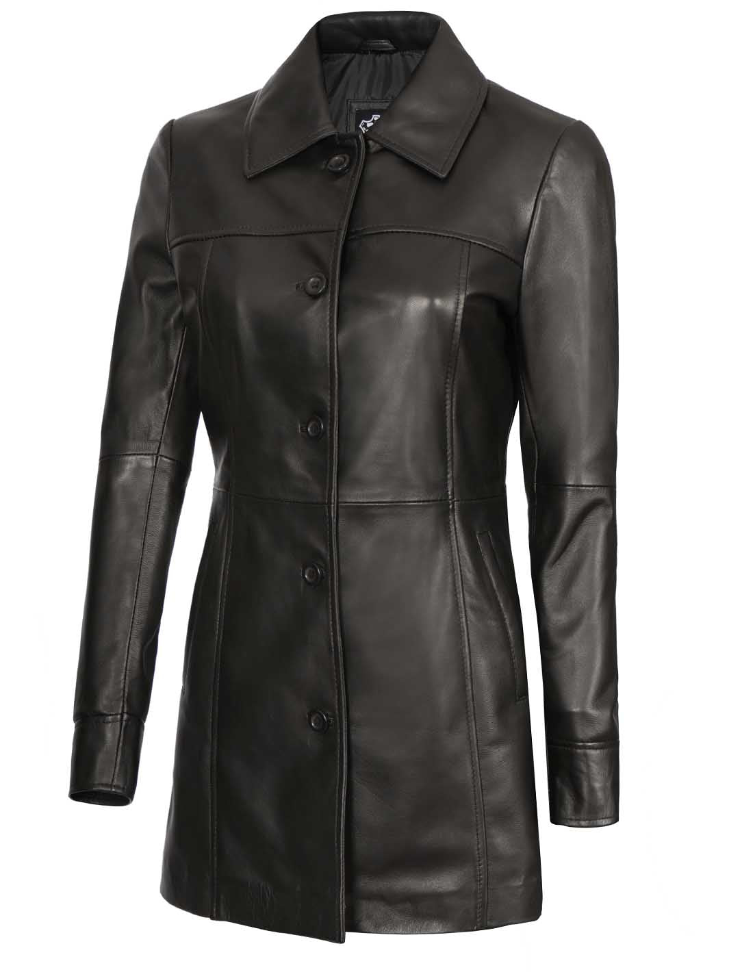 Manteau en cuir noir pour femme