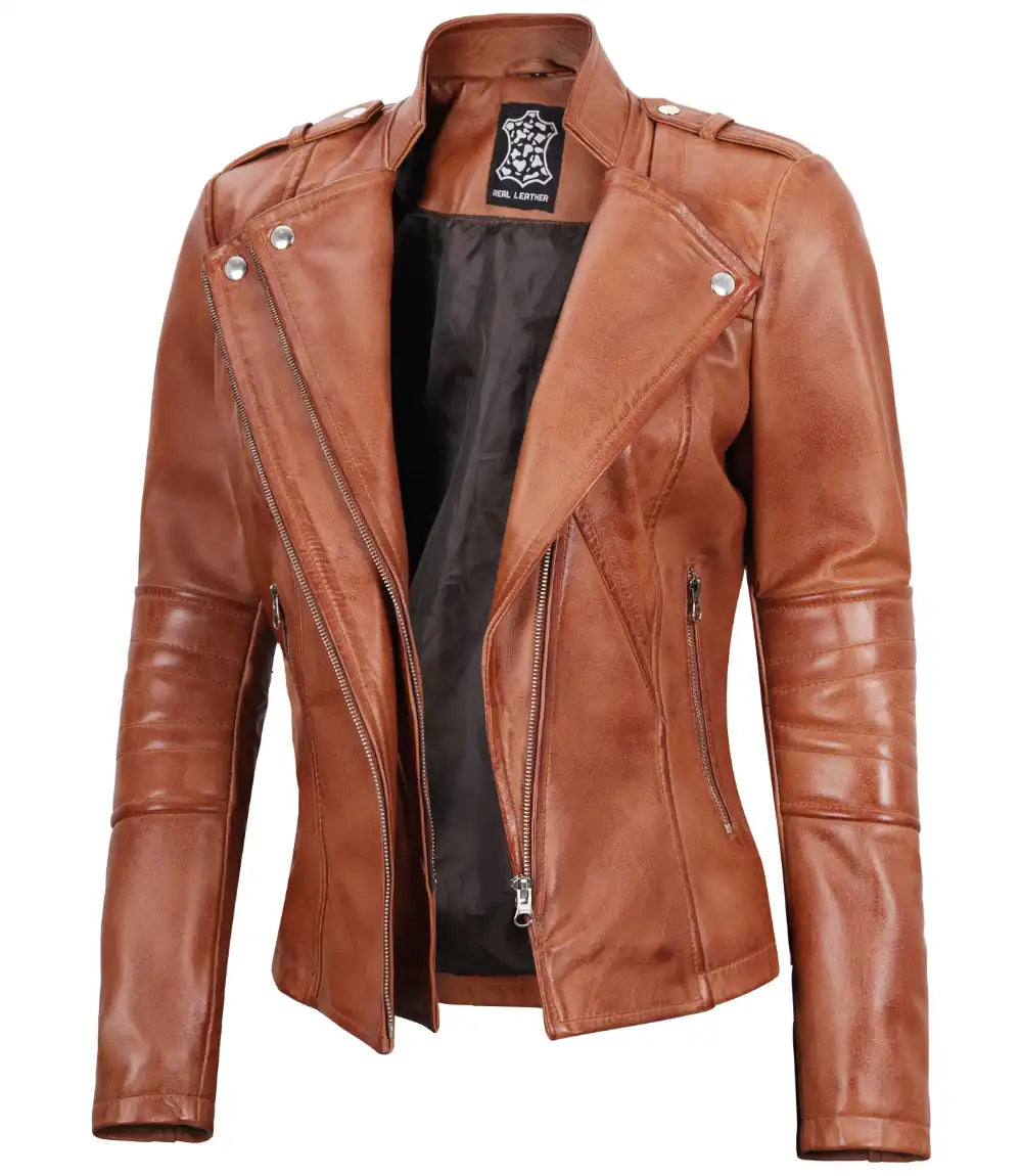 veste en cuir marron motard