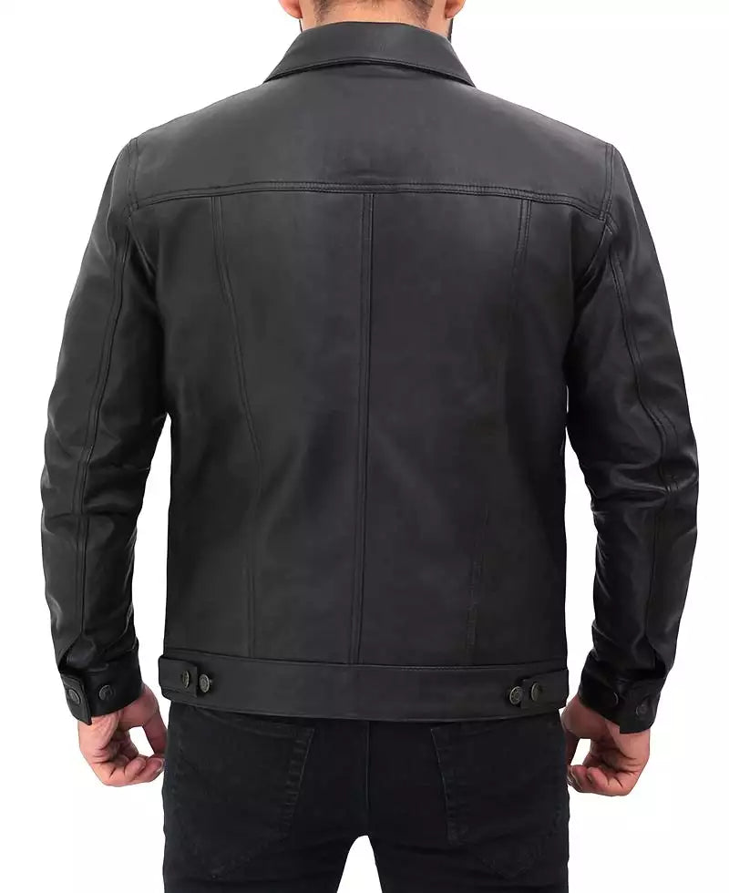 veste camionneur en cuir noir