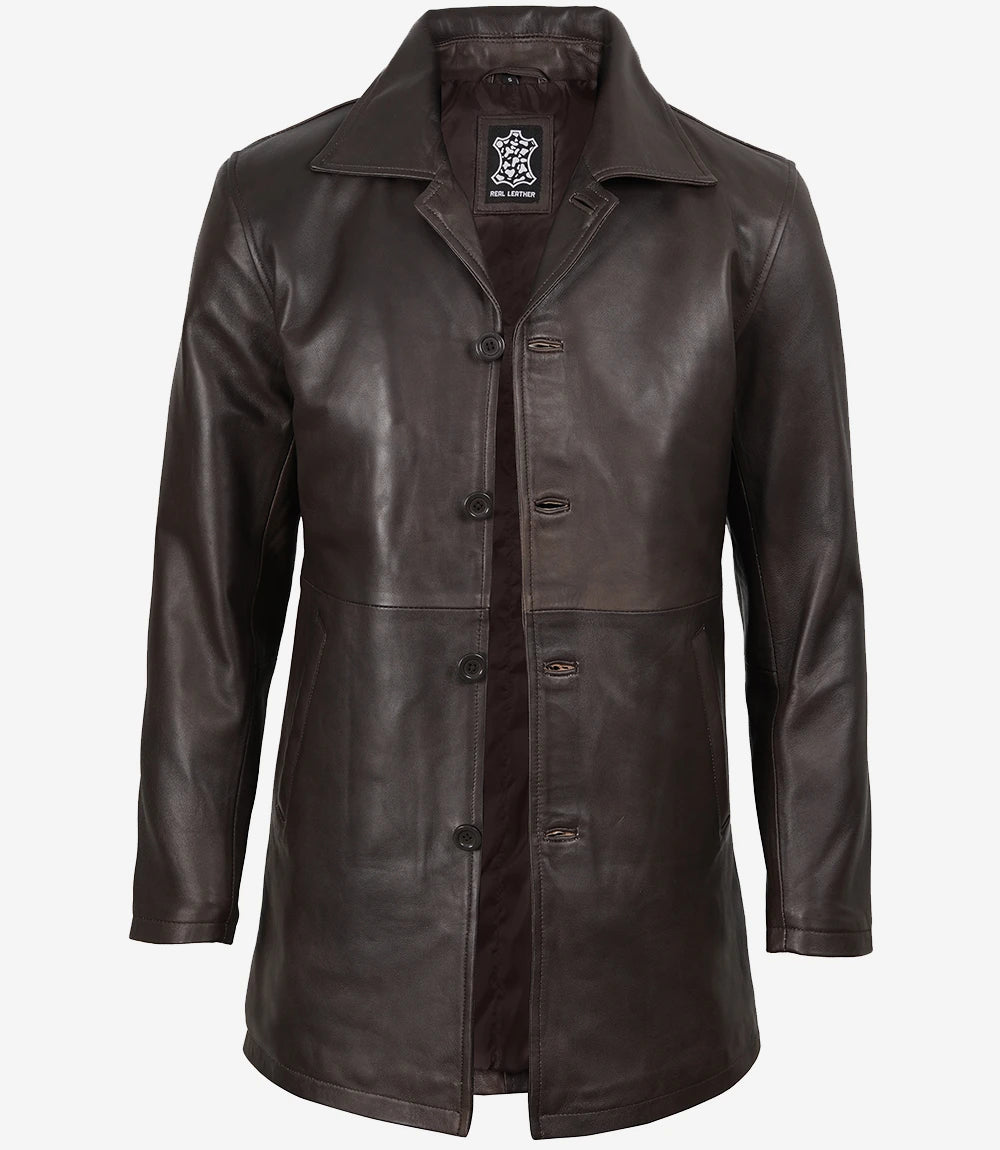manteau en cuir marron pour homme