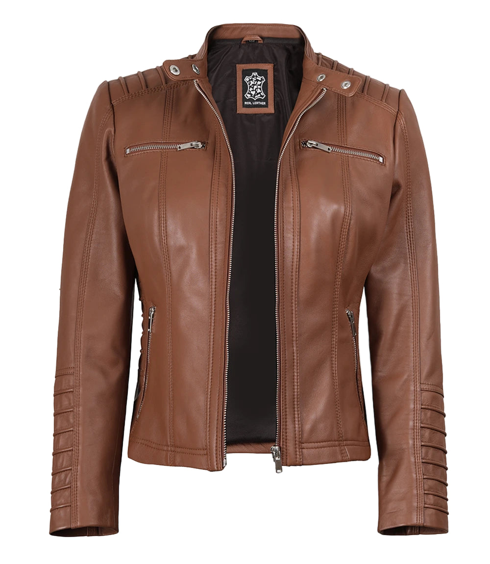 Veste en cuir marron style café racer