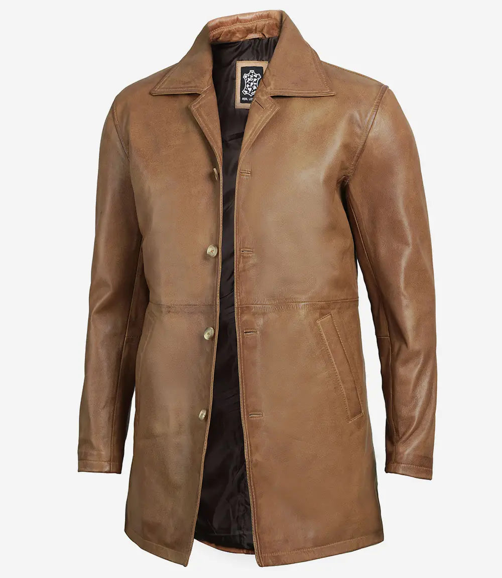 manteau en cuir marron pour homme