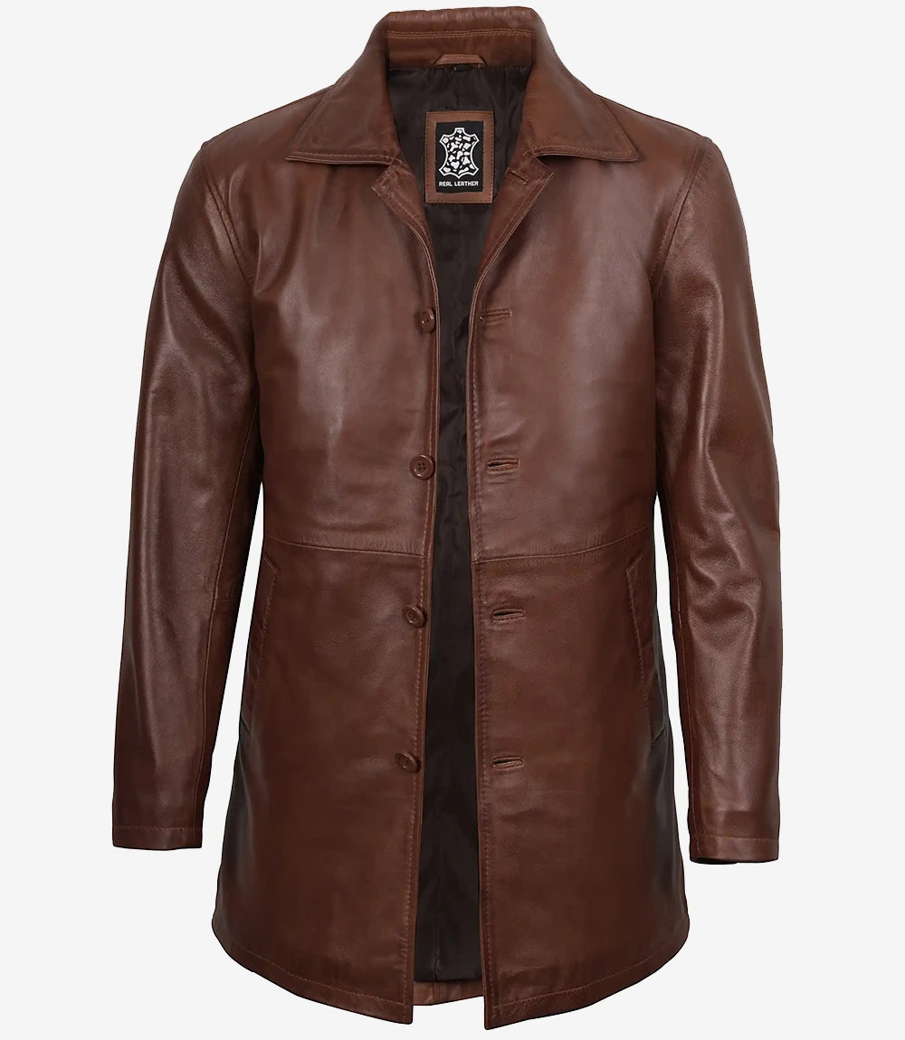 manteau en cuir marron hommes