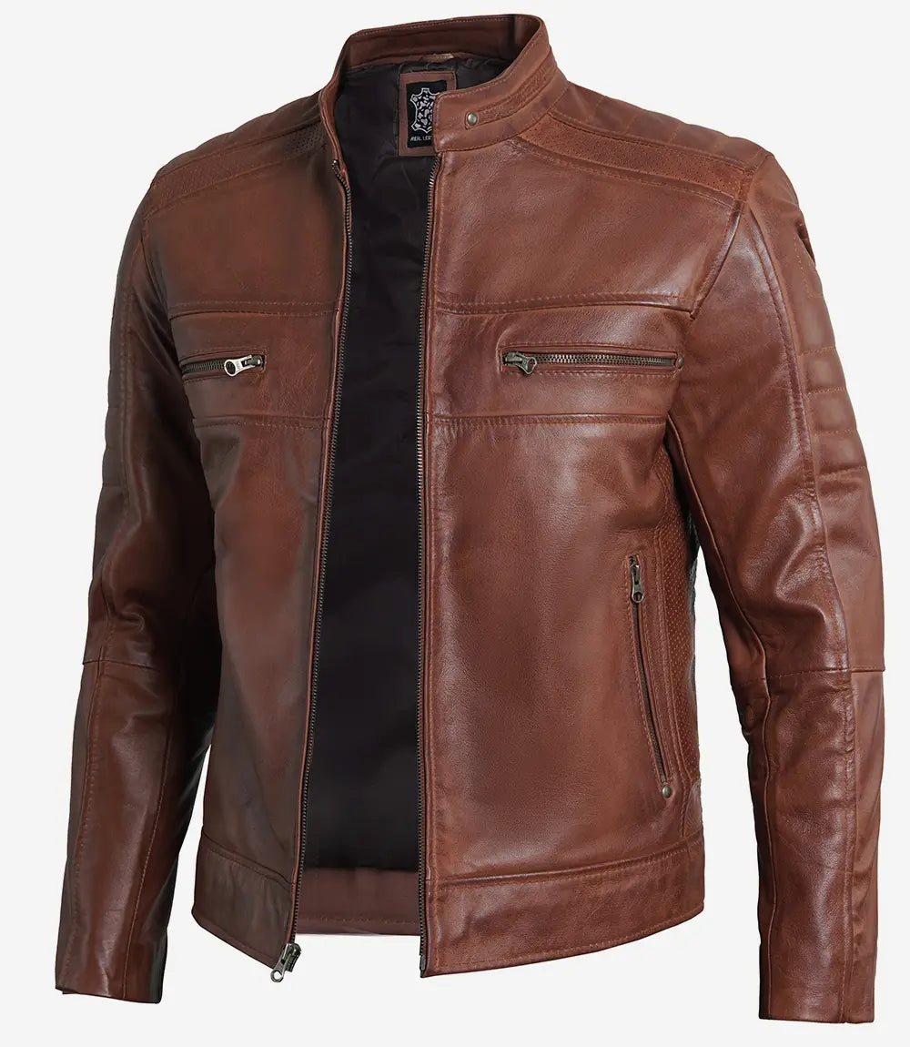 Austin Herren-Lederjacke „Cafe Racer“ in Cognac