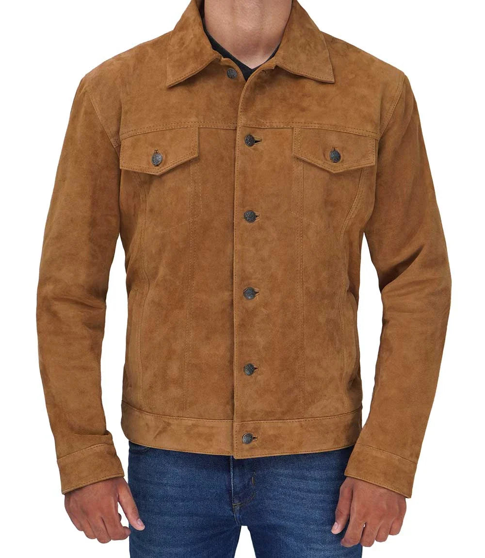veste en cuir suédé marron homme