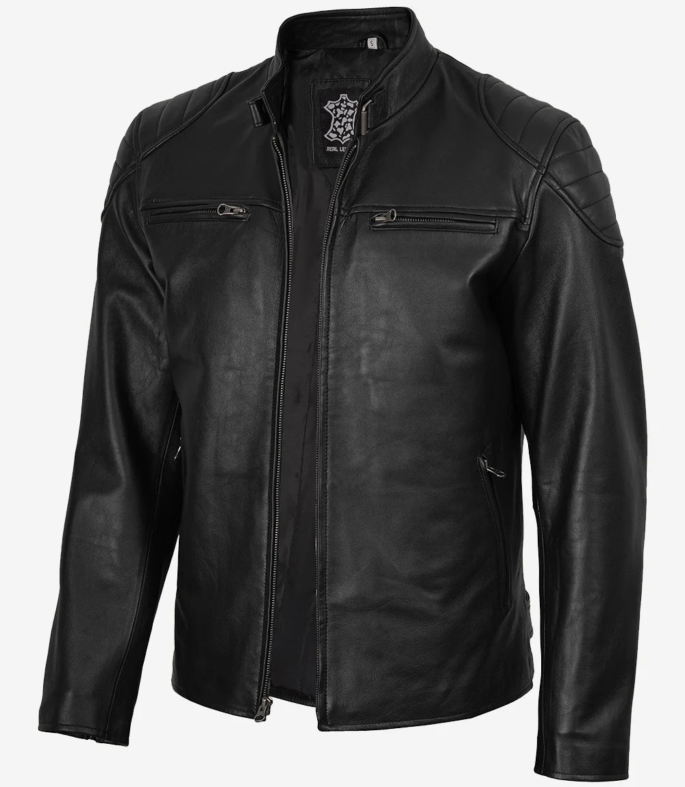 veste en cuir noir style café racer