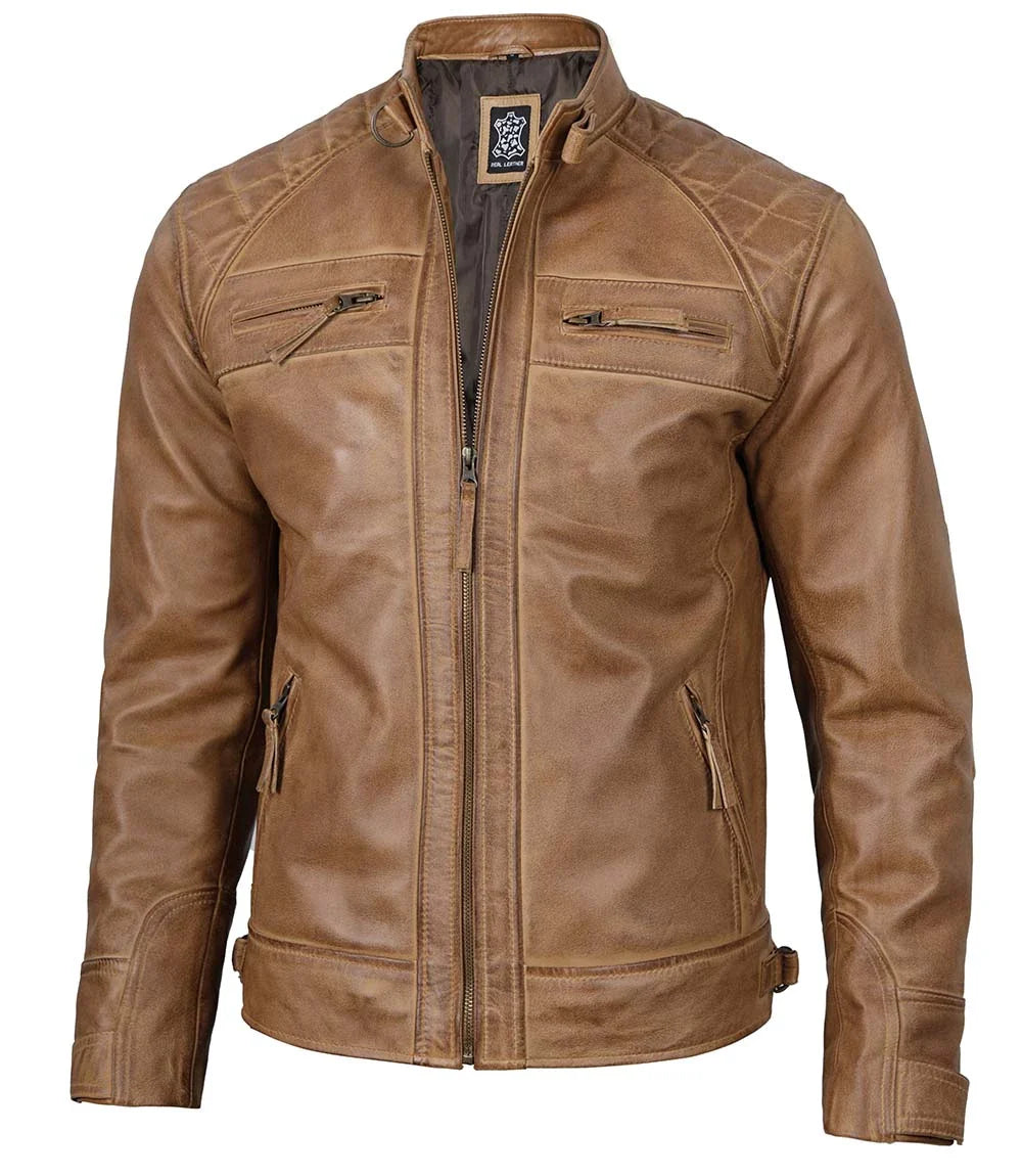 veste en cuir camel hommes