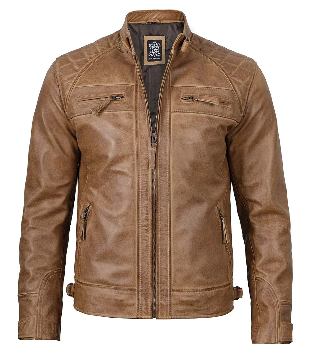 veste en cuir camel hommes