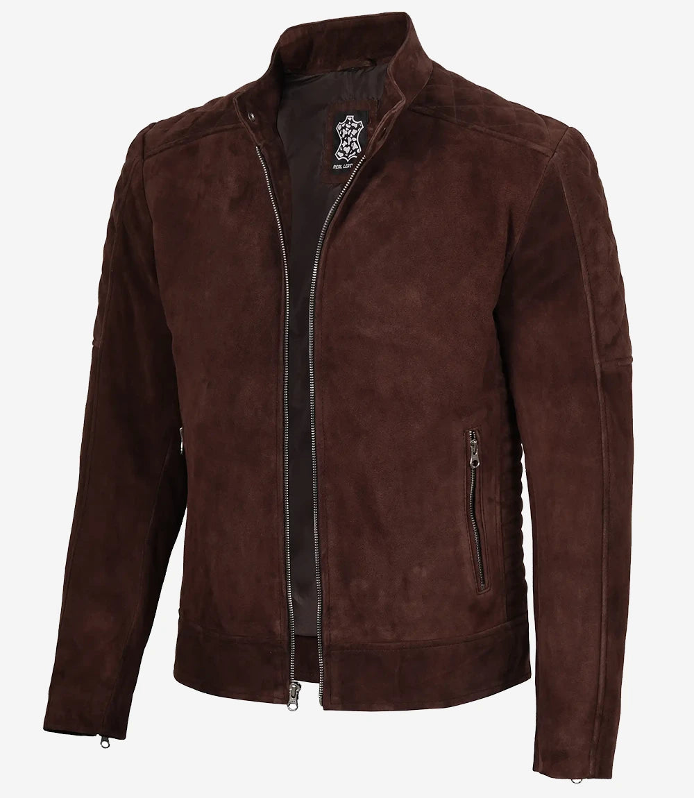 veste en cuir suédé marron