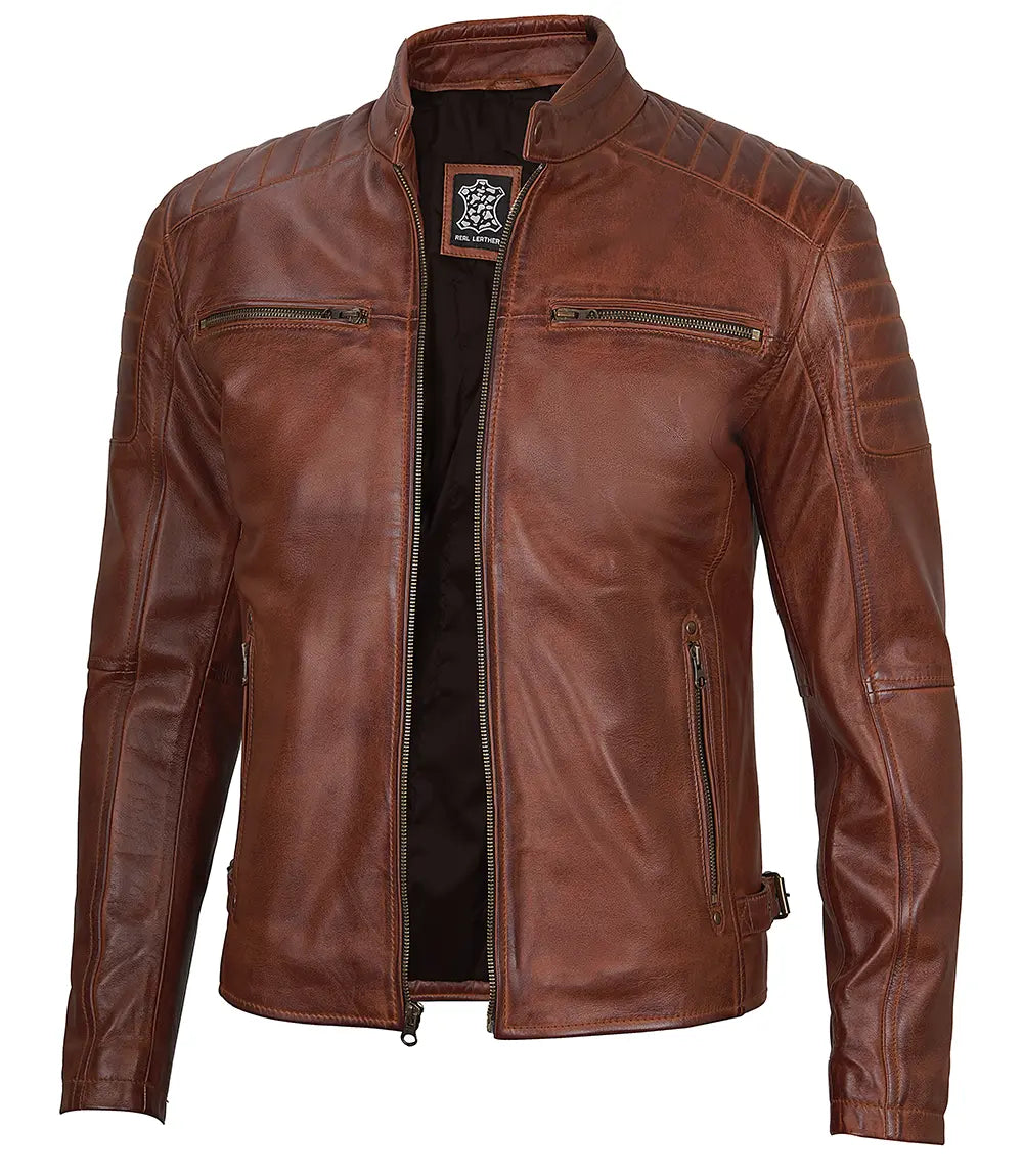 veste en cuir homme cognac